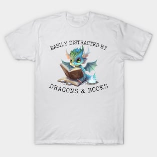 Easily Distracted by Dragons and Books Introvert Shirt T-Shirt